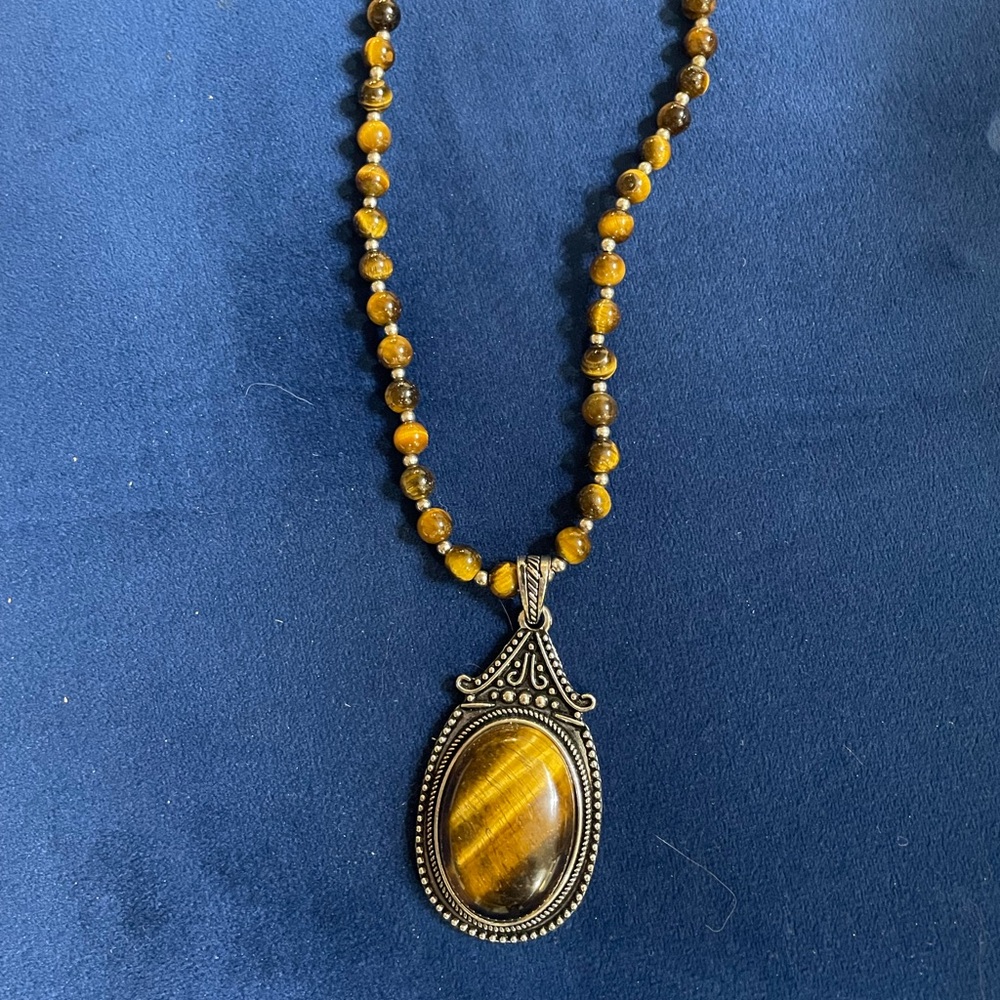 Tiger’s Eye Beaded Necklace and Pendant with Matching Earrings